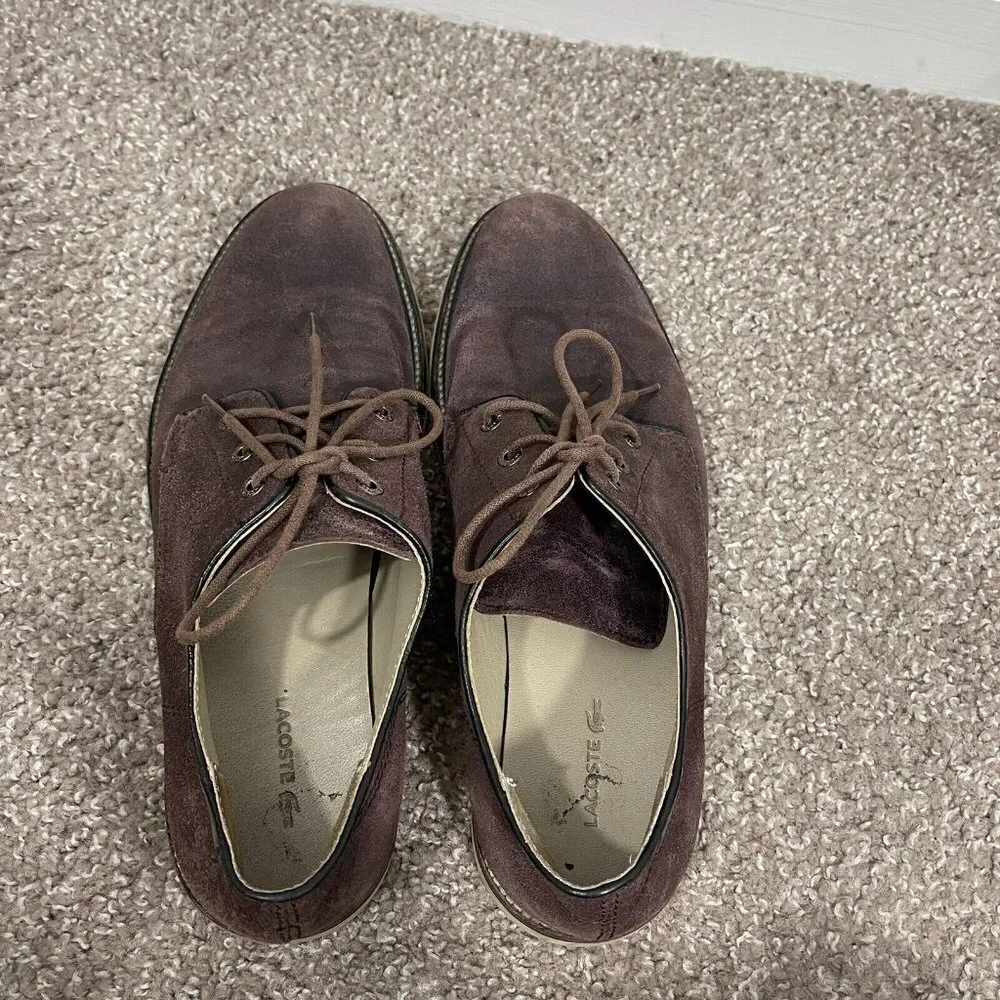 LACOSTE SHERBROOKE 9 GOLF SRM Mens SIZE 9.5 OXFORD SUEDE SHOES BROWN